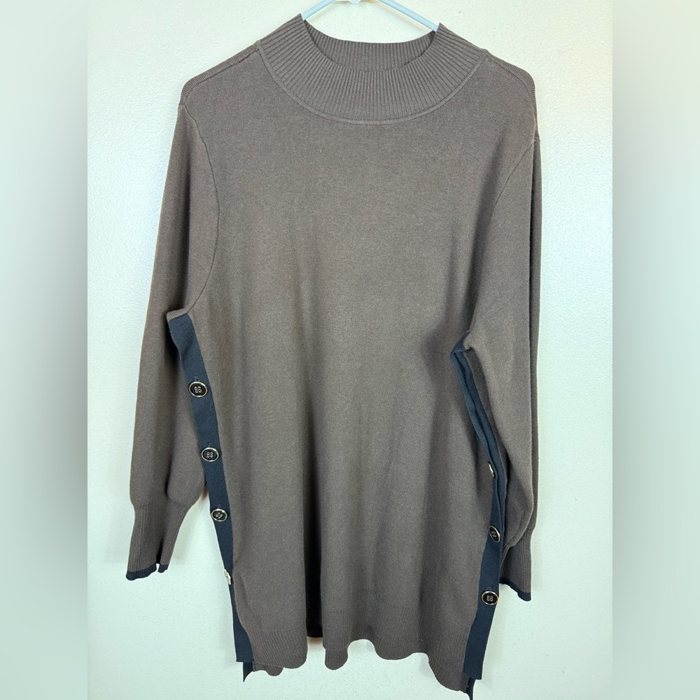 Chicos Sweater Cashmere Blend Brown Black Button Size XL Business Casual Office